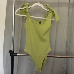 Green Bodysuit with Bow Shoulder Ties
